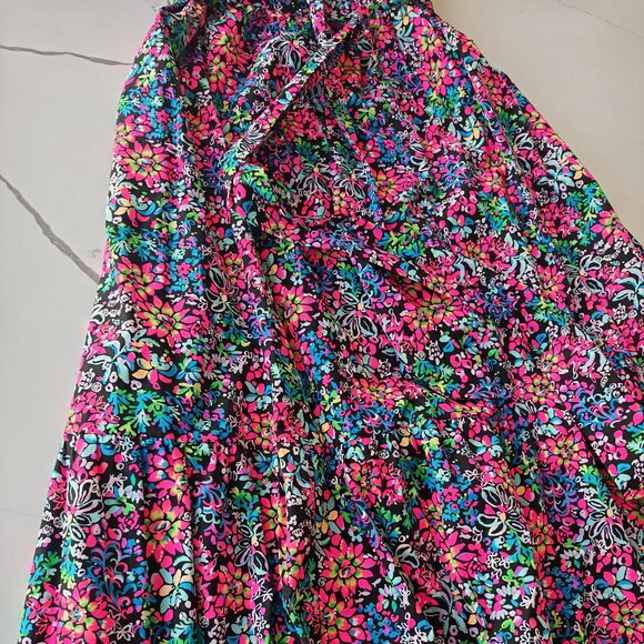 Lilly Pulitzer XL Off Shoulder Floral Maxi Dress Puff Sleeve Wrap Belt Resort Re - Picture 12 of 14